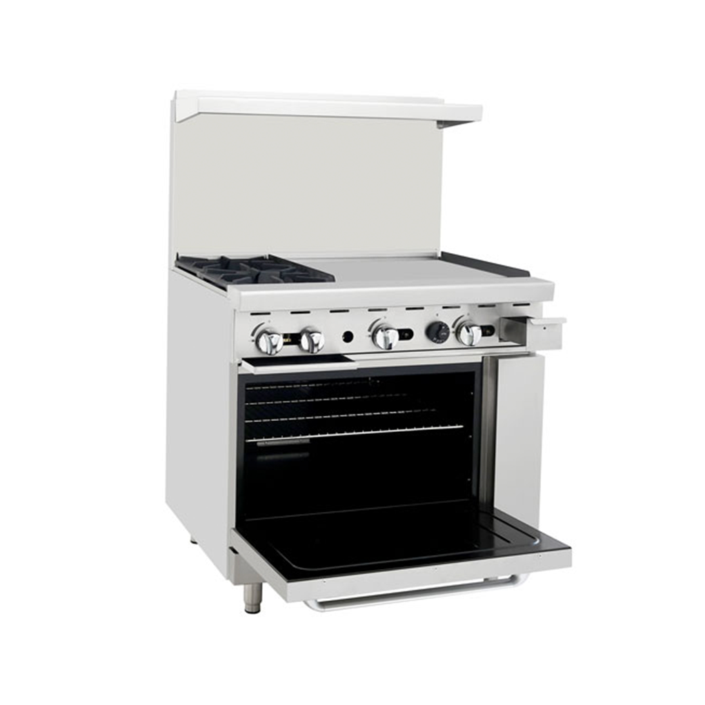 Atosa AGR-2B24GR 36″ Gas Range with Two (2) Open Burners & 24″ Griddle (Castors Included)