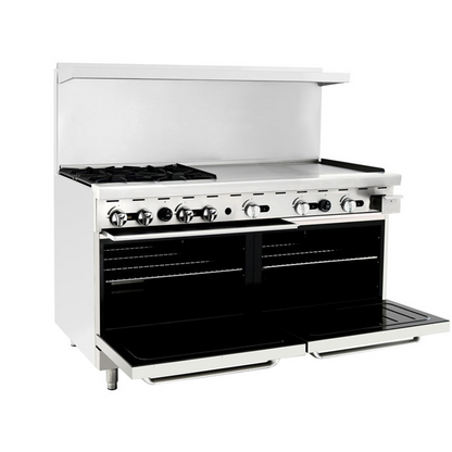 Atosa AGR-4B36GL 60″ Gas Range with Four (4) Open Burners & 36″ Griddle (Castors Included)