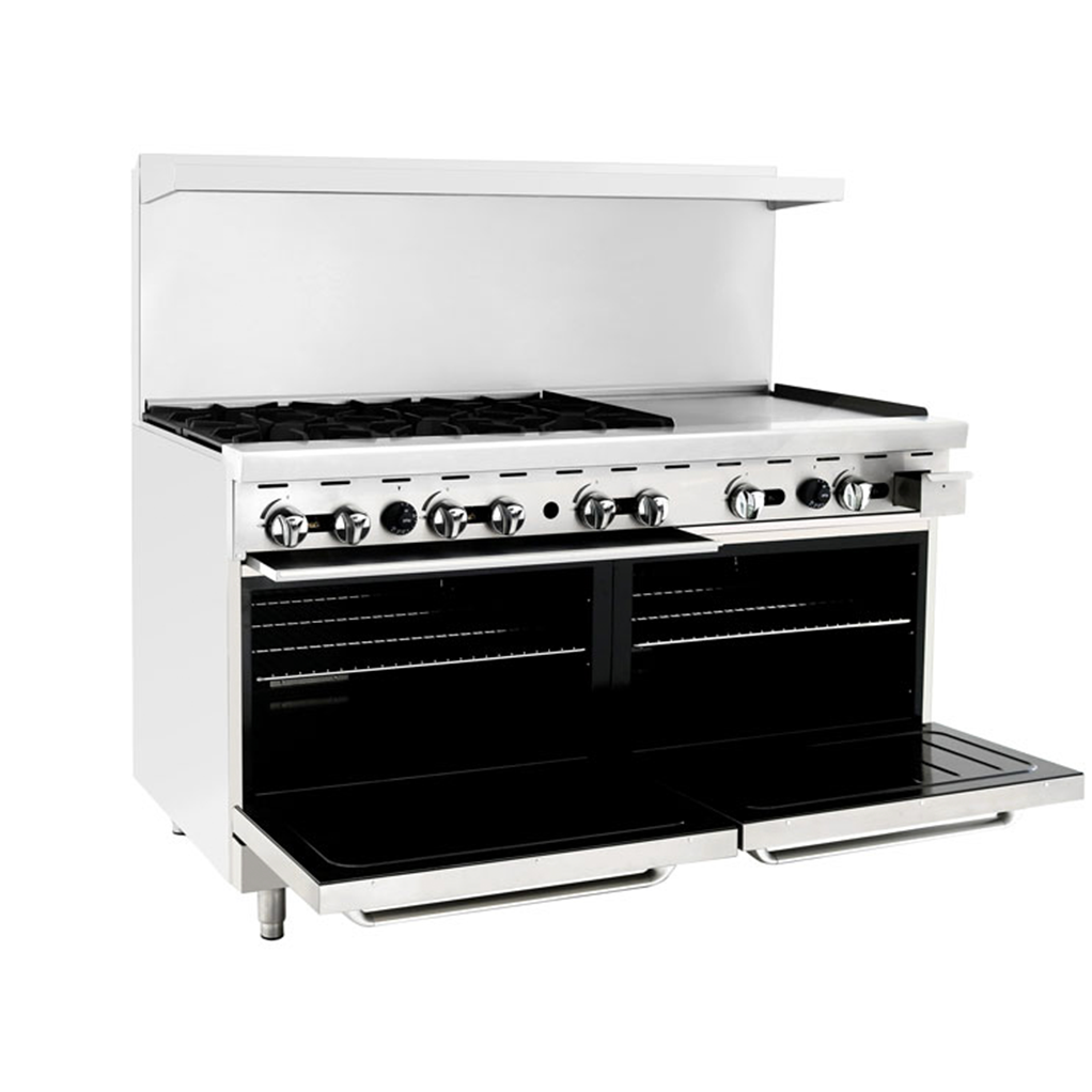 Atosa AGR-6B24GL 60″ Gas Range with Six (6) Open Burners & 24″ Griddle (Castors Included)