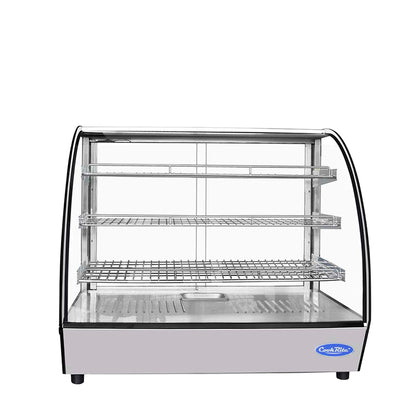 Atosa CHDC-44 Countertop Heated Display Case - Curved, 4.4 Cu Ft w/ 3 SS Shelves w/ 2 Rear Sliding Glass Doors