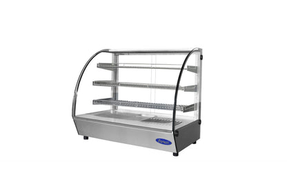 Atosa CHDC-44 Countertop Heated Display Case - Curved, 4.4 Cu Ft w/ 3 SS Shelves w/ 2 Rear Sliding Glass Doors