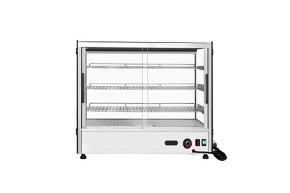 Atosa CHDS-53 Countertop Heated Display Case - Square, 5.3 Cu Ft w/ 3 SS Shelves w/ 2 Rear Sliding Glass Doors
