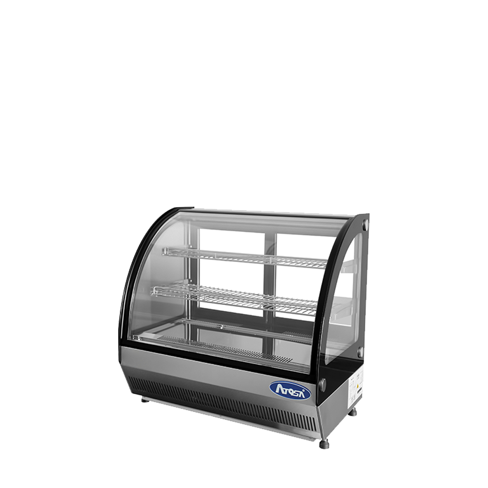 Atosa CRDC-35 Countertop Refrigerated Display Curved, 3.5 Cu Ft Dimension: 27-3/5 W * 22-1/10 D * 26-2/5 H