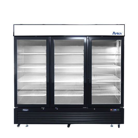 Atosa MCF8724GR Bottom Mount (3) Glass Door Refrigerator 69.54 cu ft - Black Cabinet