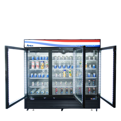 Atosa MCF8724GR Bottom Mount (3) Glass Door Refrigerator 69.54 cu ft - Black Cabinet