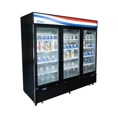 Atosa MCF8724GR Bottom Mount (3) Glass Door Refrigerator 69.54 cu ft - Black Cabinet