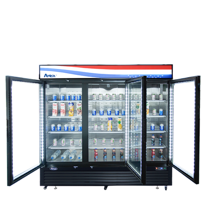 Atosa MCF8728GR Bottom Mount (3) Glass Door Freezer 69.54 cu ft - Black Cabinet