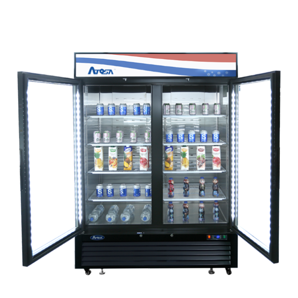 Atosa MCF8732GR Bottom Mount (2) Glass Door Freezer - 28.5 cu ft- Black Cabinet Dimensions: 39-1/2 W * 31-1/2 D * 83 H