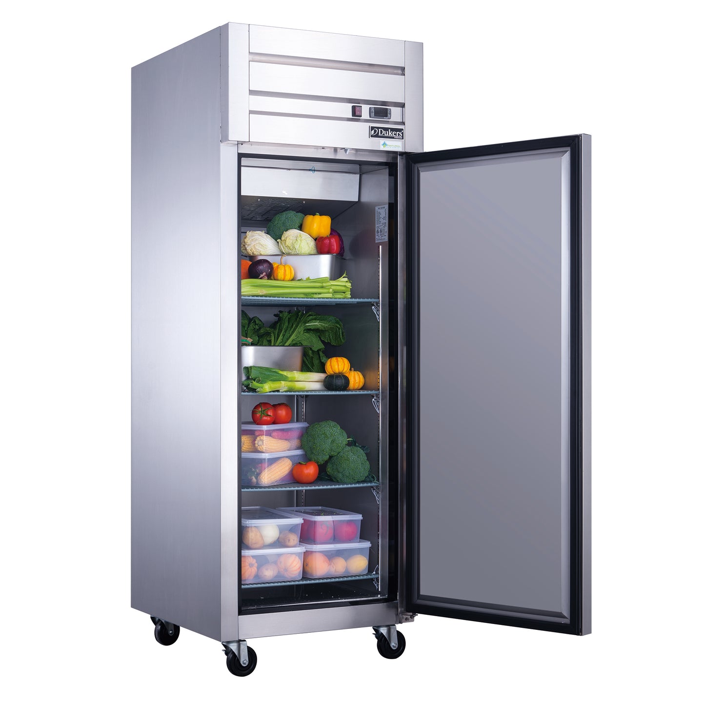 Dukers D28AR Commercial Single Door Top Mount Refrigerator in Stainless Steel