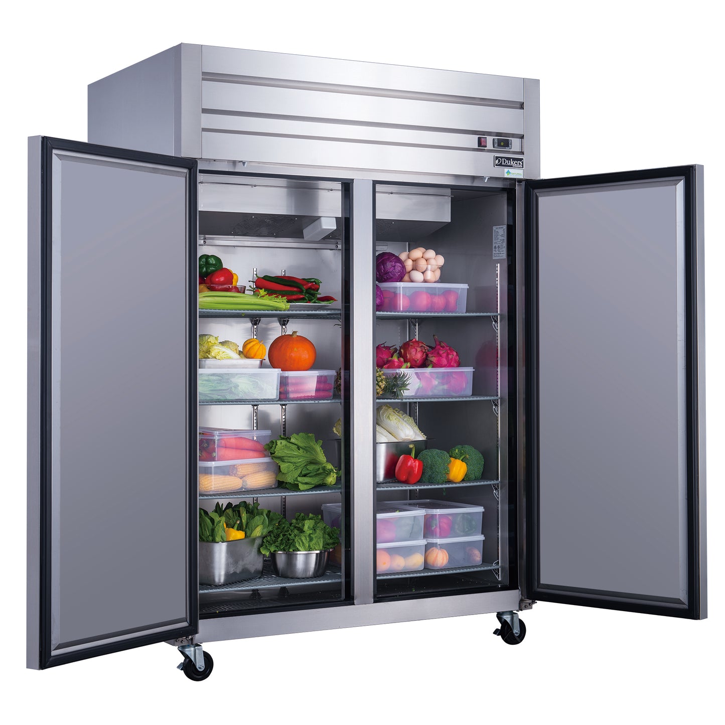 Dukers D55AR Commercial 2-Door Top Mount Refrigerator in Stainless Steel