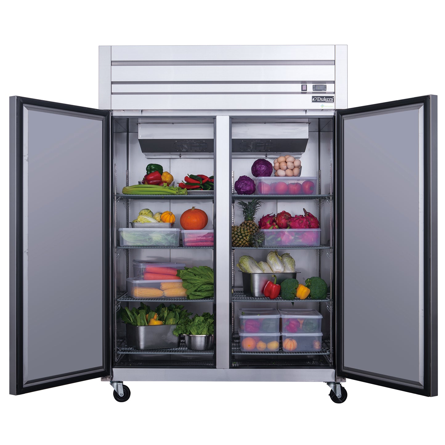 Dukers D55AR Commercial 2-Door Top Mount Refrigerator in Stainless Steel