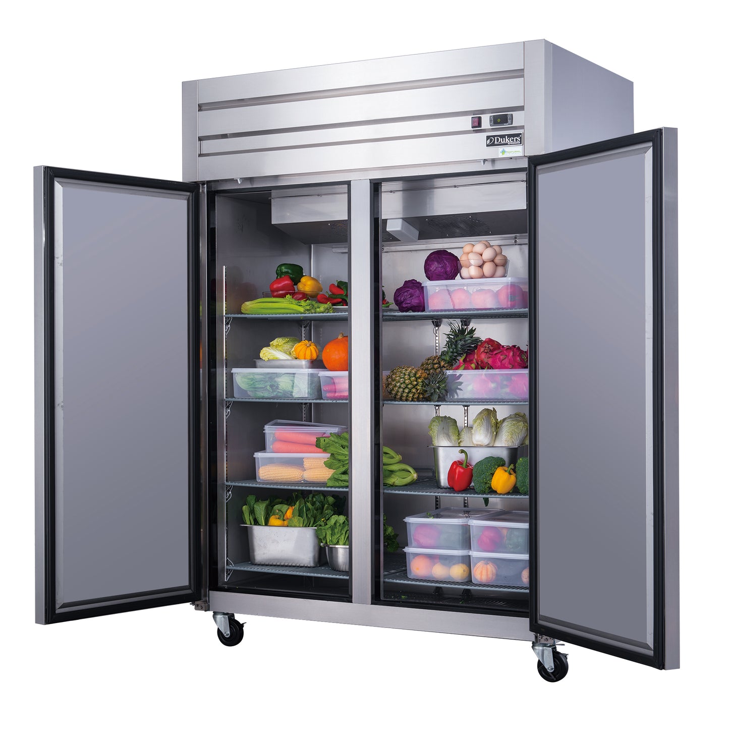 Dukers D55AR Commercial 2-Door Top Mount Refrigerator in Stainless Steel