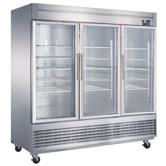 Dukers D83R-GS3 Bottom Mount Glass 3-Door Commercial Reach-in Refrigerator