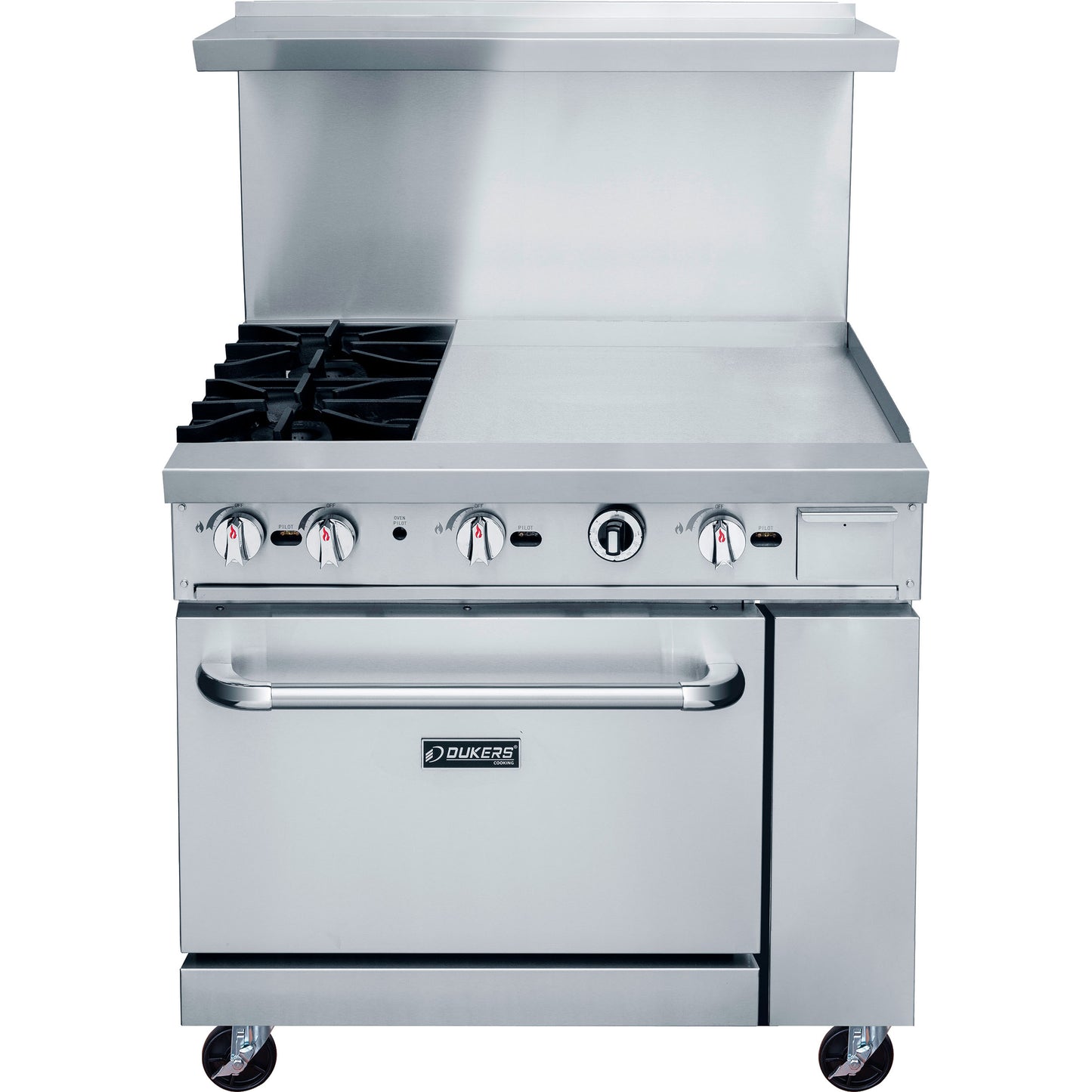 Dukers DCR36-2B24GM 36″ Gas Range with Two (2) Open Burners & 24″ Griddle