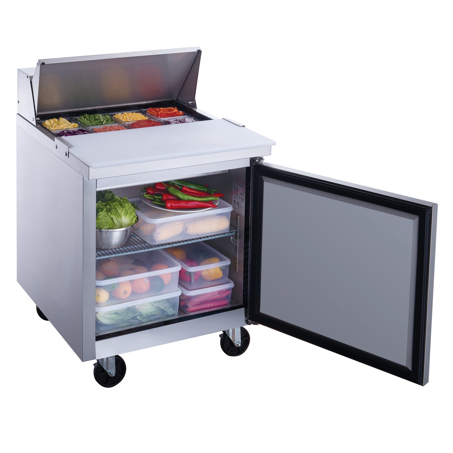 Dukers DSP29-8-S1 1-Door Commercial Food Prep Table Refrigerator in Stainless Steel