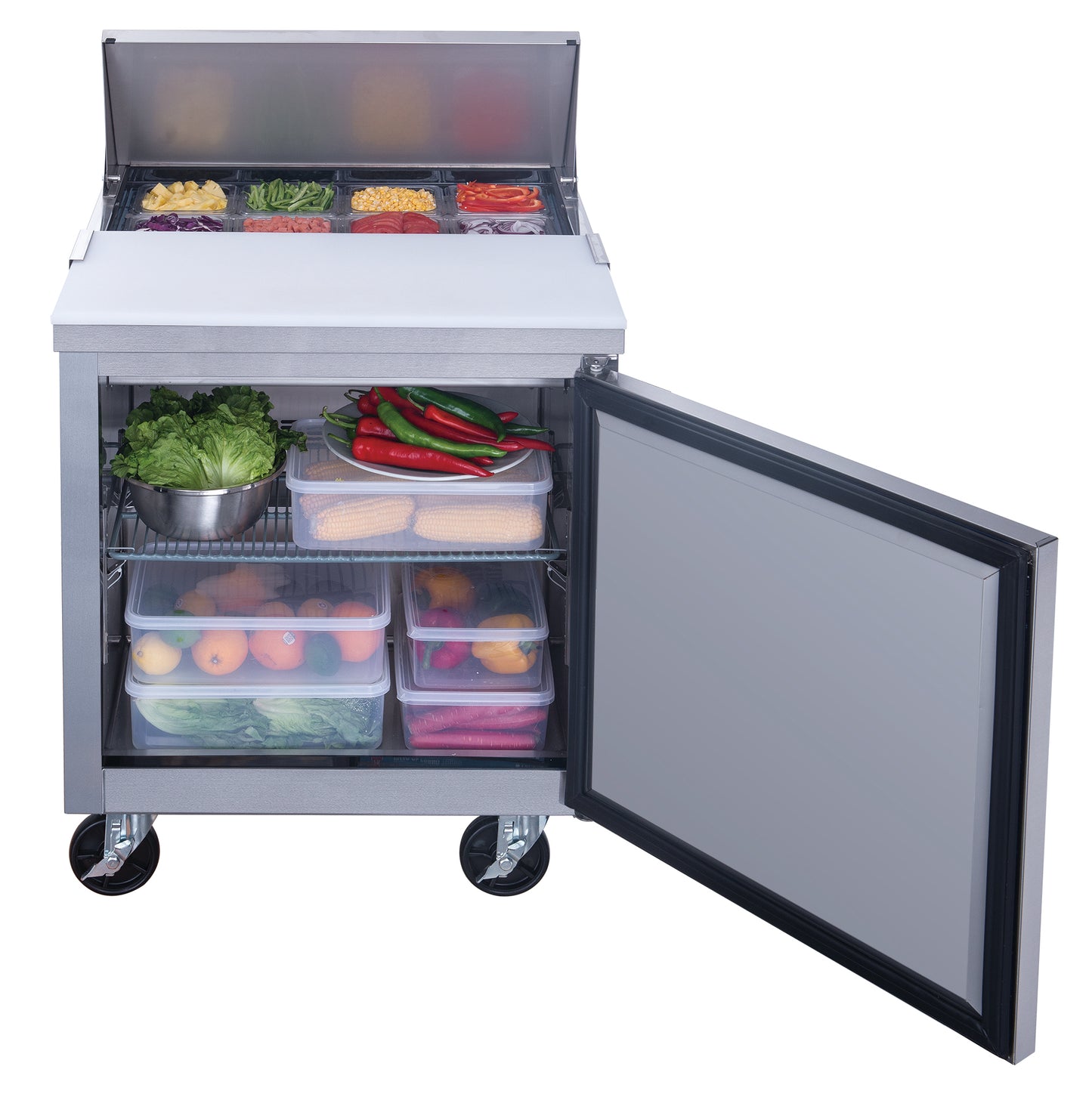 Dukers DSP29-8-S1 1-Door Commercial Food Prep Table Refrigerator in Stainless Steel