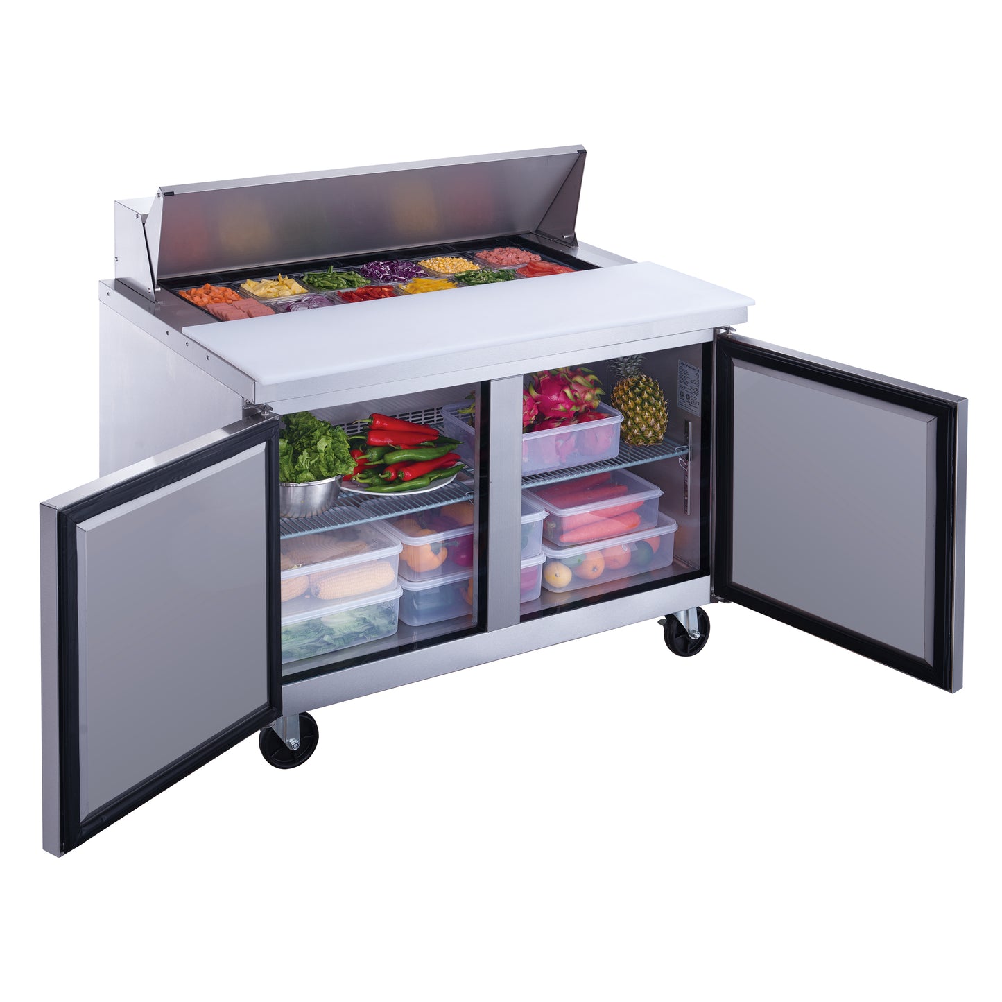 Dukers DSP48-12-S2 2-Door Commercial Food Prep Table Refrigerator in Stainless Steel